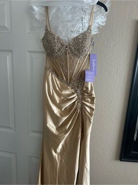 Gold Beaded Evening Gown